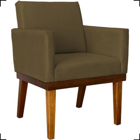 Poltrona Decorativa para Sala Recepção Consultório Escritório Base em Madeira Divine Suede