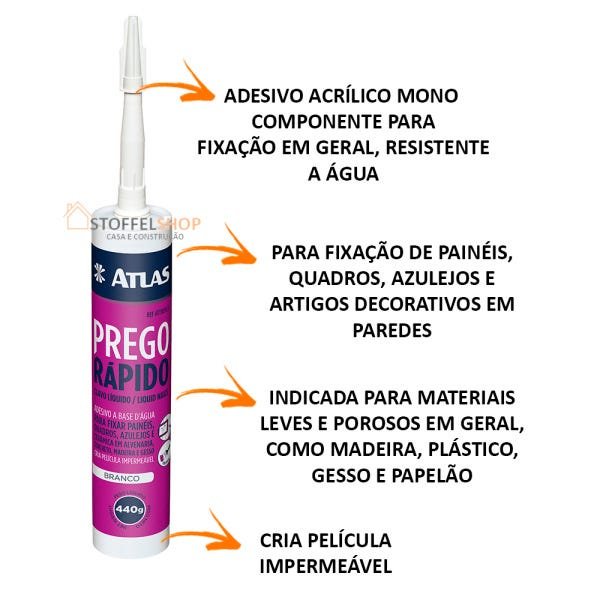 Kit 5 Adesivo Prego Rapido 440g Atlas Fixação Em Geral - 2