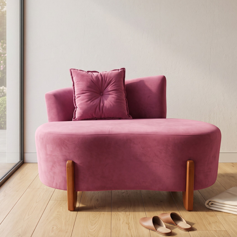 Namoradeira Sofá Feijão Luna 100cm Orgânica Veludo Rosa