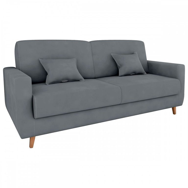 Sofá Cama 3 Lugares Emilia Reclinável Veludo Cinza - Matrix