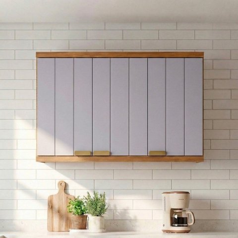 Armário Aéreo para Cozinha 3 Portas Elena Cinza/Cinamomo/Platina
