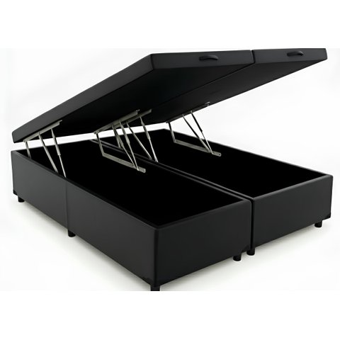 Cama Queen Box Baú Bi-Partida 79 Blindada - Corino Preto