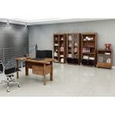 Ver imagem 1 de Conjunto Escritório Completo com Mesa, 3 Estantes e Rack Malta Nobre e Preto Brilho