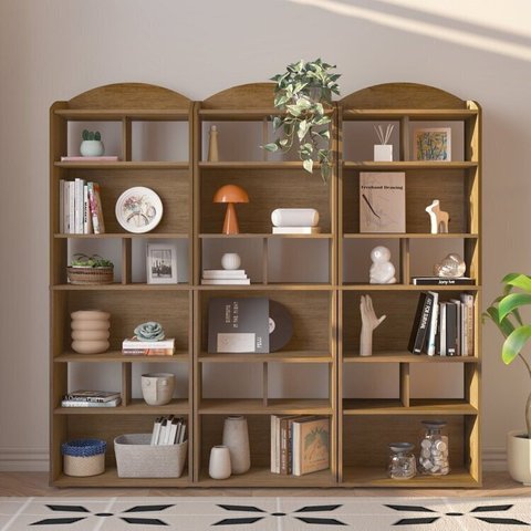 Kit 3 Estantes para Livros com 10 Nichos Arco Marrom/Cinamomo
