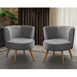 Kit 2 Poltronas Para Sala Decorativa Isa Suede Cinza Adonai Estofados - 1