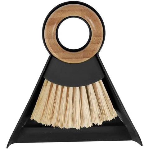 Kit Escova de Bambu e Pa Pequeno para Limpeza - Oikos Preto