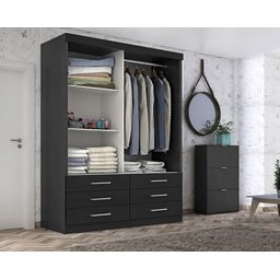 Guarda Roupa Solteiro 2 Portas Correr 6 Gav Capri - Quarta Divisão:onix C/espelho - 2