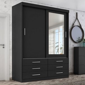 Guarda Roupa Solteiro 2 Portas Correr 6 Gav Capri - Quarta Divisão:onix C/espelho