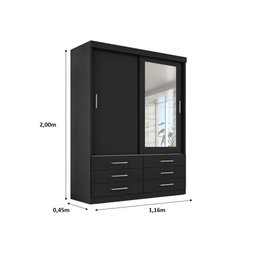 Guarda Roupa Solteiro 2 Portas Correr 6 Gav Capri - Quarta Divisão:onix C/espelho - 3