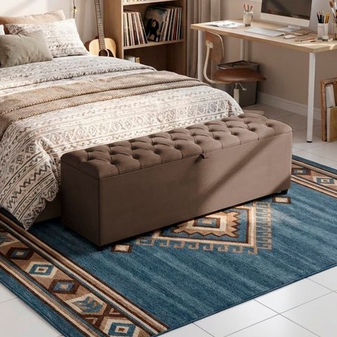Recamier Baú Berlim Veludo Marrom Casal 1,30m Estofado Pés PVC Preto