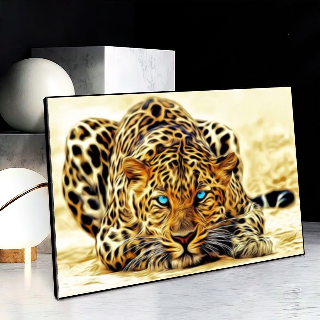 Quadro Decorativo Onça De Olhos Azuis:120x80 cm/BRANCA