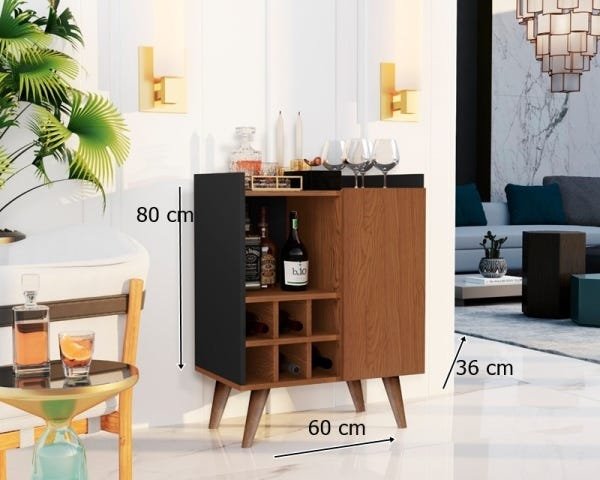 Aparador Buffet Adega Bar 1 Porta 6 Garrafas Saint Cor Preto com Freijo - Comprar Móveis em Casa - 2