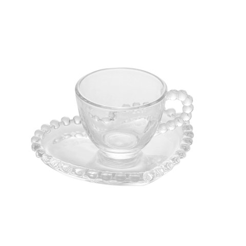 Conjunto 4 Xícaras de Café de Cristal com Pires Coração Pearl 85ml