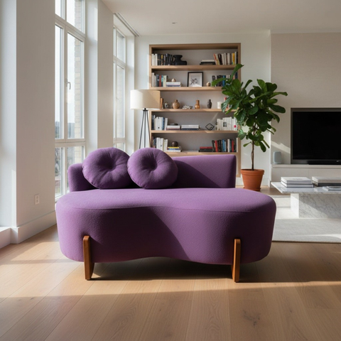 Namoradeira Sofá Feijão Lounge 120cm Orgânica Veludo Roxo