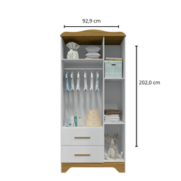 Guarda Roupa Peroba Clara 3 Portas 2 Gavetas Branco Amêndoa - 4