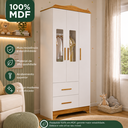 Ver imagem 3 de Guarda Roupa Peroba Clara 3 Portas 2 Gavetas Branco Amêndoa