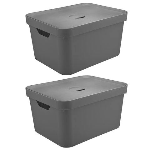 Kit 2 Caixas Organizadoras 32 Litros com Tampa Cesto para Brinquedos Chumbo