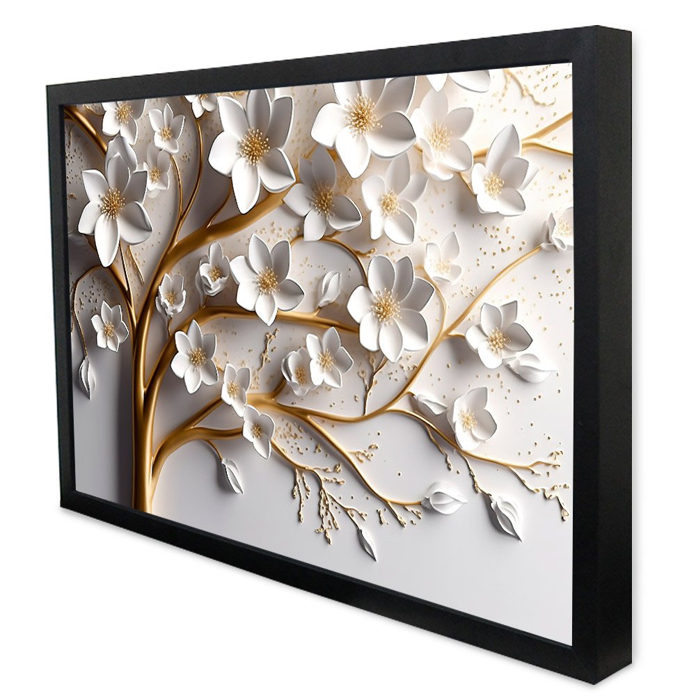 Quadro Decorativo Floral Luxo Cerejeira Branca em Moldura Caixa Tacolado Moldura Trad 1cm Madeira Es - 4