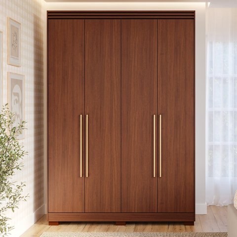 Guarda-Roupa Solteiro 4 Portas com Pés 159cm 100% MDF Lumiar Espresso Móveis Marrom/Jequitiba