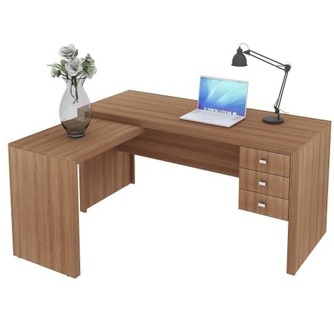 Mesa de Canto para Escritório 3 Gavetas Me4106 Amêndoa - Tecno Mobili