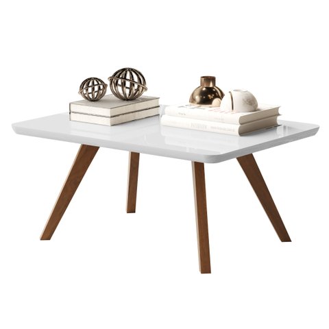 Mesa de Centro Decorativa Pés em Madeira:Branco