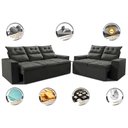 Ver imagem 3 de Conjunto de Sofá 3 e 2 Lugares Retrátil e Reclinável 2.00x1.50m Cama Inbox Smal Suede Cinza
