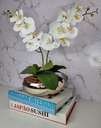 Ver imagem 1 de Arranjo Com 2 Orquídeas Branca Vaso Dourado 22cm