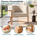 Ver imagem 2 de Poltrona Decorativa Luna Bouclé Premium para Sala Escritório Recepção Base Circular em Ferro Madeira