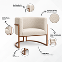 Ver imagem 6 de Poltrona Decorativa Luna Bouclé Premium para Sala Escritório Recepção Base Circular em Ferro Madeira
