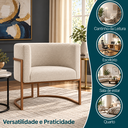 Ver imagem 4 de Poltrona Decorativa Luna Bouclé Premium para Sala Escritório Recepção Base Circular em Ferro Madeira