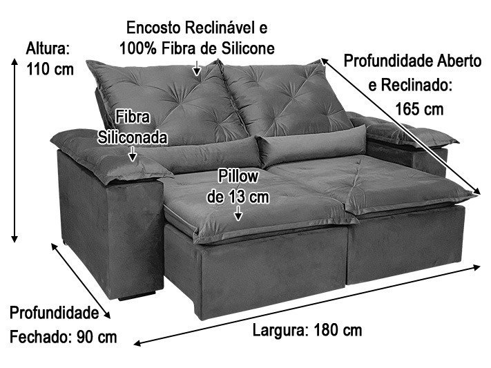 Sofá Retrátil Reclinável 1,80 m Cinza 202 Athenas - 9