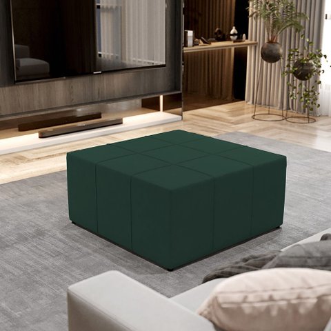 Puff Decorativo para Sala de Estar Quadrado Milano 90x90cm W01 Suede Verde Musgo - Lyam Decor
