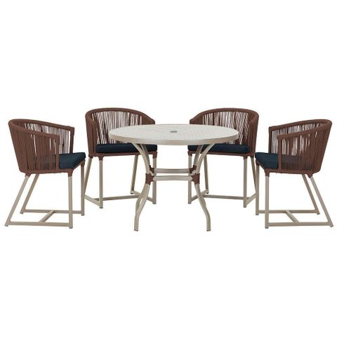 Mesa com 4 Cadeiras e Noronha Estofado 12 Trama Original Marrom