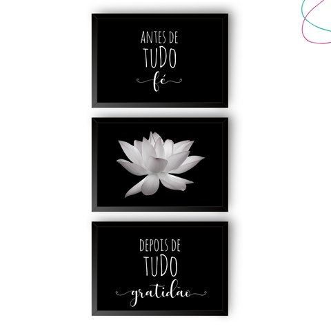 Quadro Decorativo Quarto Sala Fé e Gratidão Moldura e Vidro:preta
