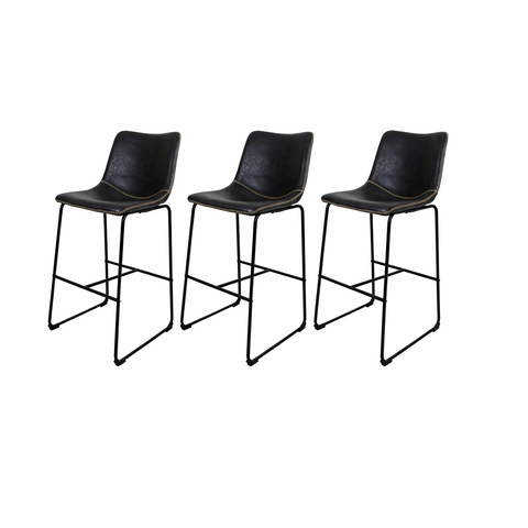 Kit 3 Banquetas Munich Estofadas Pretas com Encosto