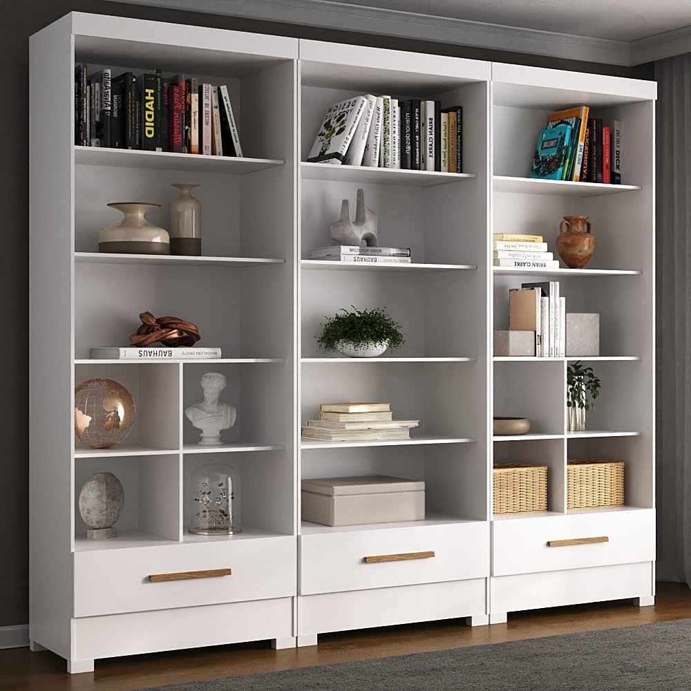 Estante para Livros Modulado Abel 3 Gavetas - Moville | MadeiraMadeira