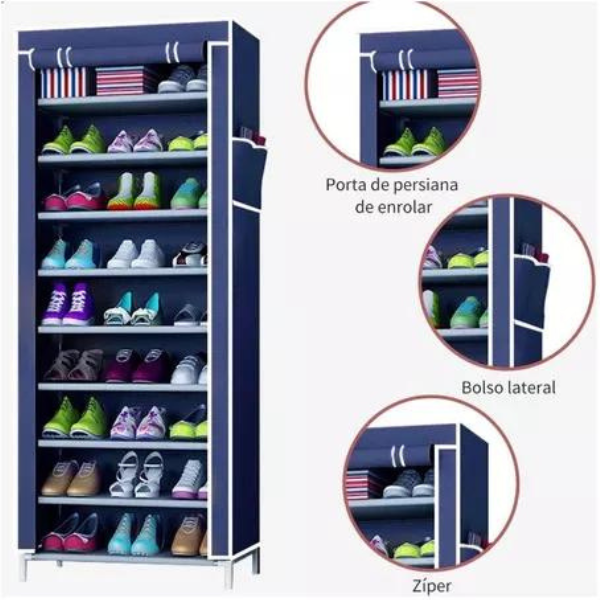 Sapateira com 9 Prateleiras para Organizar Calçados e Objeto - Azul - 5