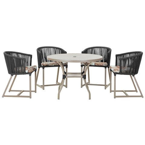 Mesa com 4 Cadeiras de Jantar Roma 100cm e Noronha em Aluminío Fendi Corda Nautica Estofado 6 Trama