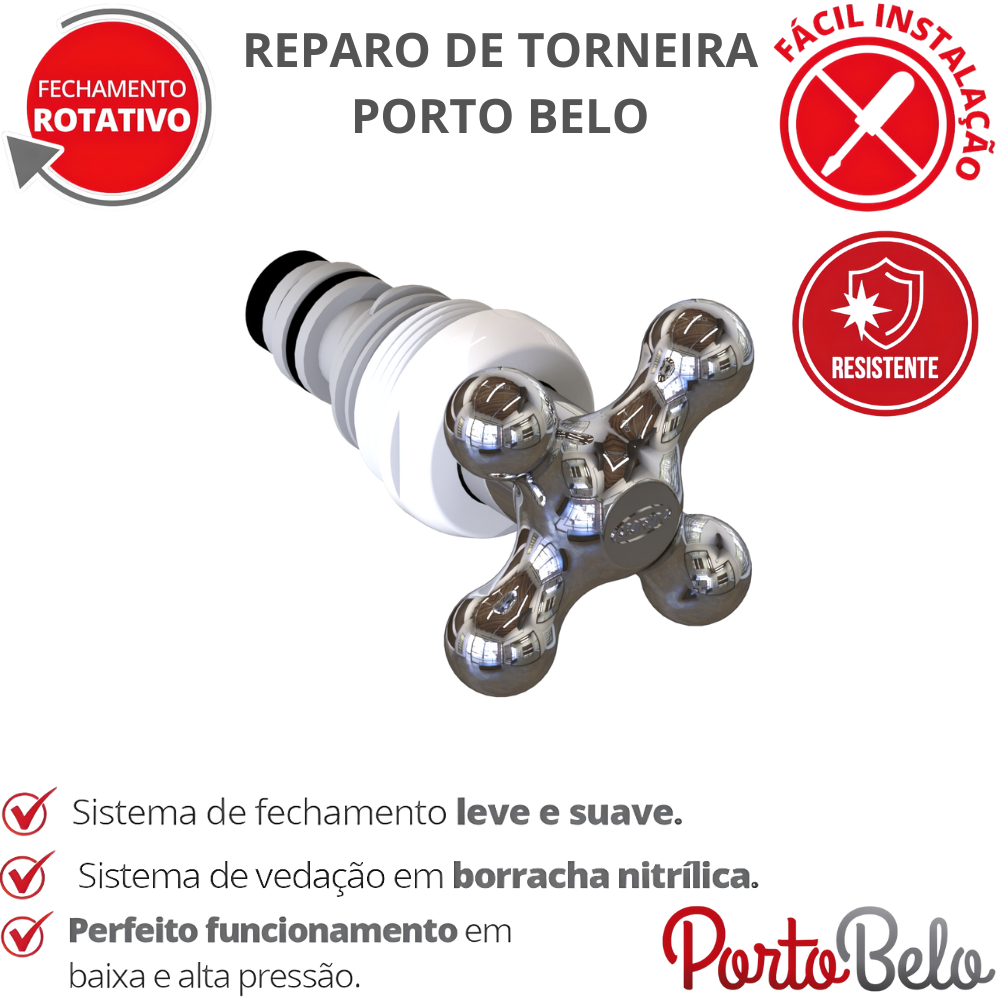 Reparo para Torneira Convencional Porto Belo Bitola 20 - 25mm Cromado Durín - 2