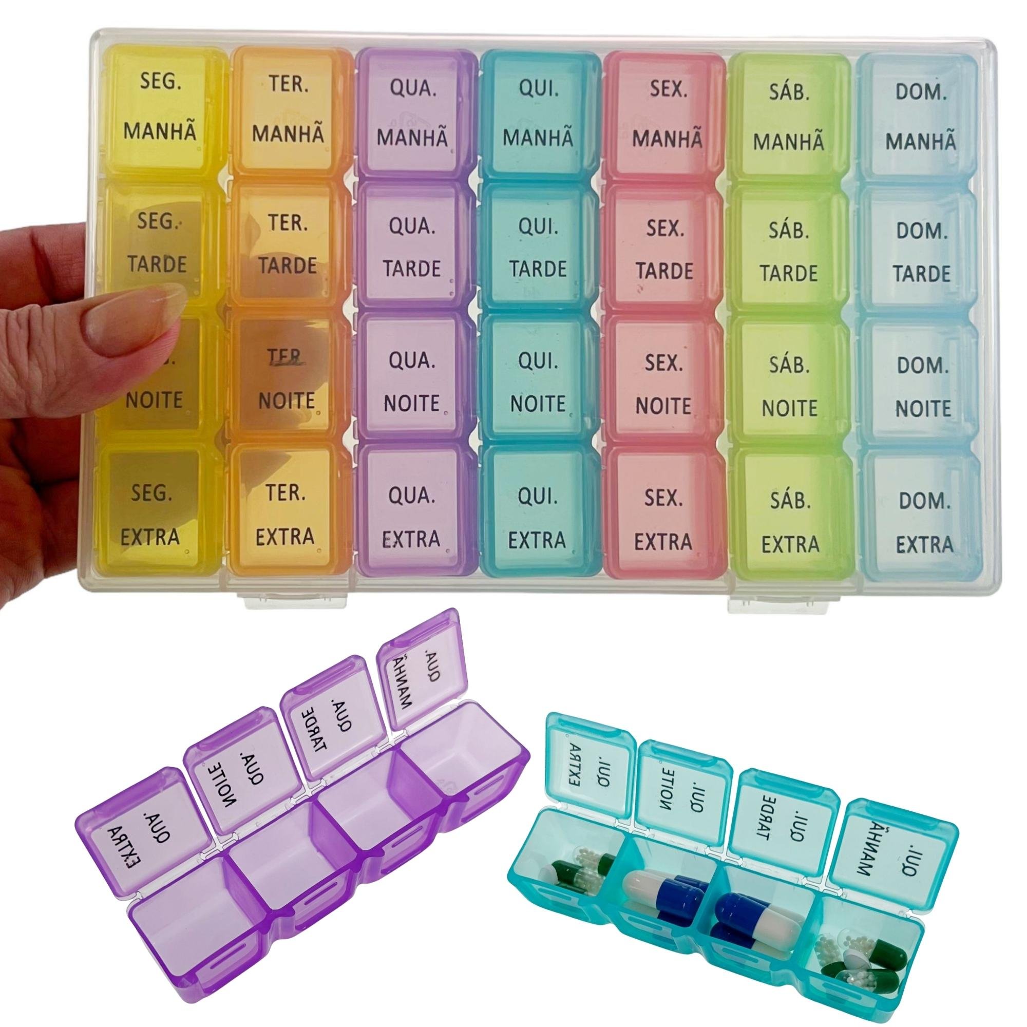 Porta Medicamentos 28 Compartimentos Caixa Organizador De Comprimidos Diário e Semanal