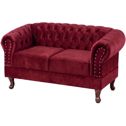 Namoradeira Chesterfield Duque 2 Lugares em Veludo:Veludo Bordô