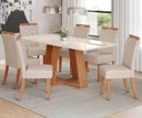 Ver imagem 1 de Conjunto Mesa de Jantar Lins com Vidro e 6 Cadeiras Bella Henn - Nature/off White/linho