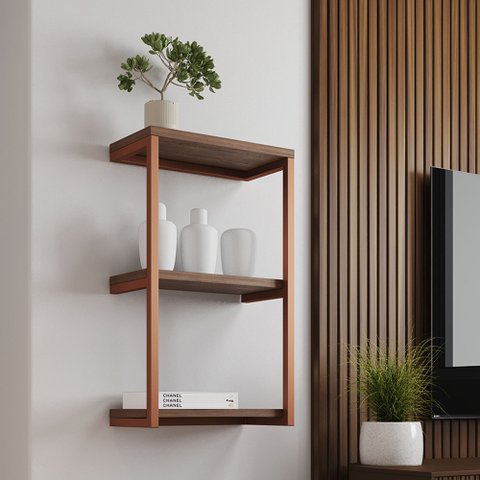 Nicho De Parede Industrial 3 Prateleiras Milão - Cobre E Imbuia