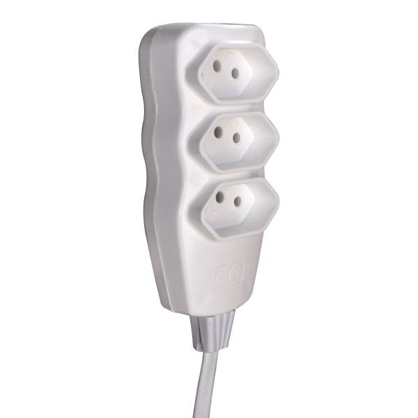 Régua Extensão Elétrica New 3 Tomadas 2p+T 10A 5 Metros Cabo PP Bivolt 127V e 250V - Branco - 5 Metr - 3