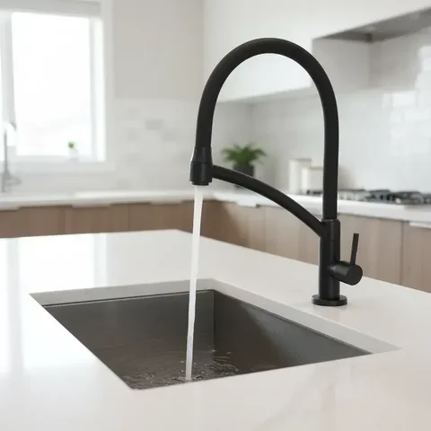 Torneira de Cozinha Mesa Arco Flexível Bica Alta Gourmet Preto Fosco