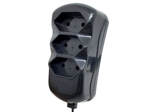 Régua Extensão Elétrica 3 Tomadas 2p 10A 5 Metros Cabo Paralelo Bivolt 127V e 250V - Preto - 5 Metro - 3