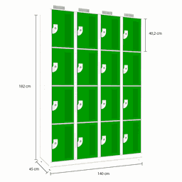 Armário de Aço 16 Portas - Nk 4334 Compatível com Capacete Nilko Armários Verde Fluorescente Chave P - 4