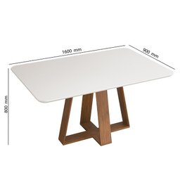 Mesa de Jantar Kiara Retangular Tampo Chanfrado Curvo com Vidro Freijó/Off White - PR Móveis - 4