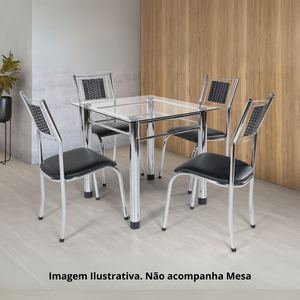 4 Cadeira Jantar Estofada Belize Aço Cromado Encosto Junco Assento Corino Cozinha Sala