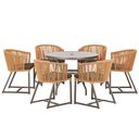 Ver imagem 1 de Mesa com 6 Cadeiras de Jantar Roma 120cm e Noronha em Alumínio Marrom Corda Náutica Estofado 9 Trama